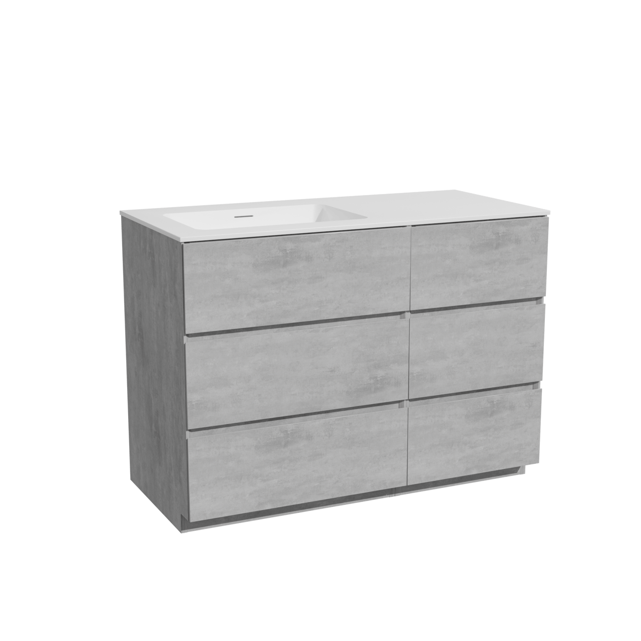 Storke Edge staand badkamermeubel 110 x 52 cm beton donkergrijs met Mata asymmetrisch linkse wastafel in solid surface mat wit