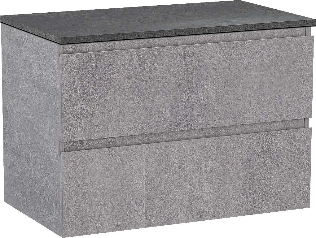 Linie Lado hängendes Möbelstück Set: 80 x 46 cm, Beton dunkelgrau, mit Lado Einzel Waschtischplatte, Melamin Schiefergrau