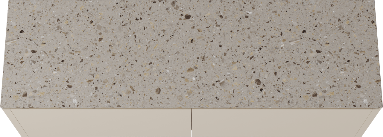 Balmani Eclips hängendes Möbelstück Set: 180 x 55 cm, Sandbeige, mit Stretto Einzel- oder Doppel Waschtischplatte Greige Terrazzo