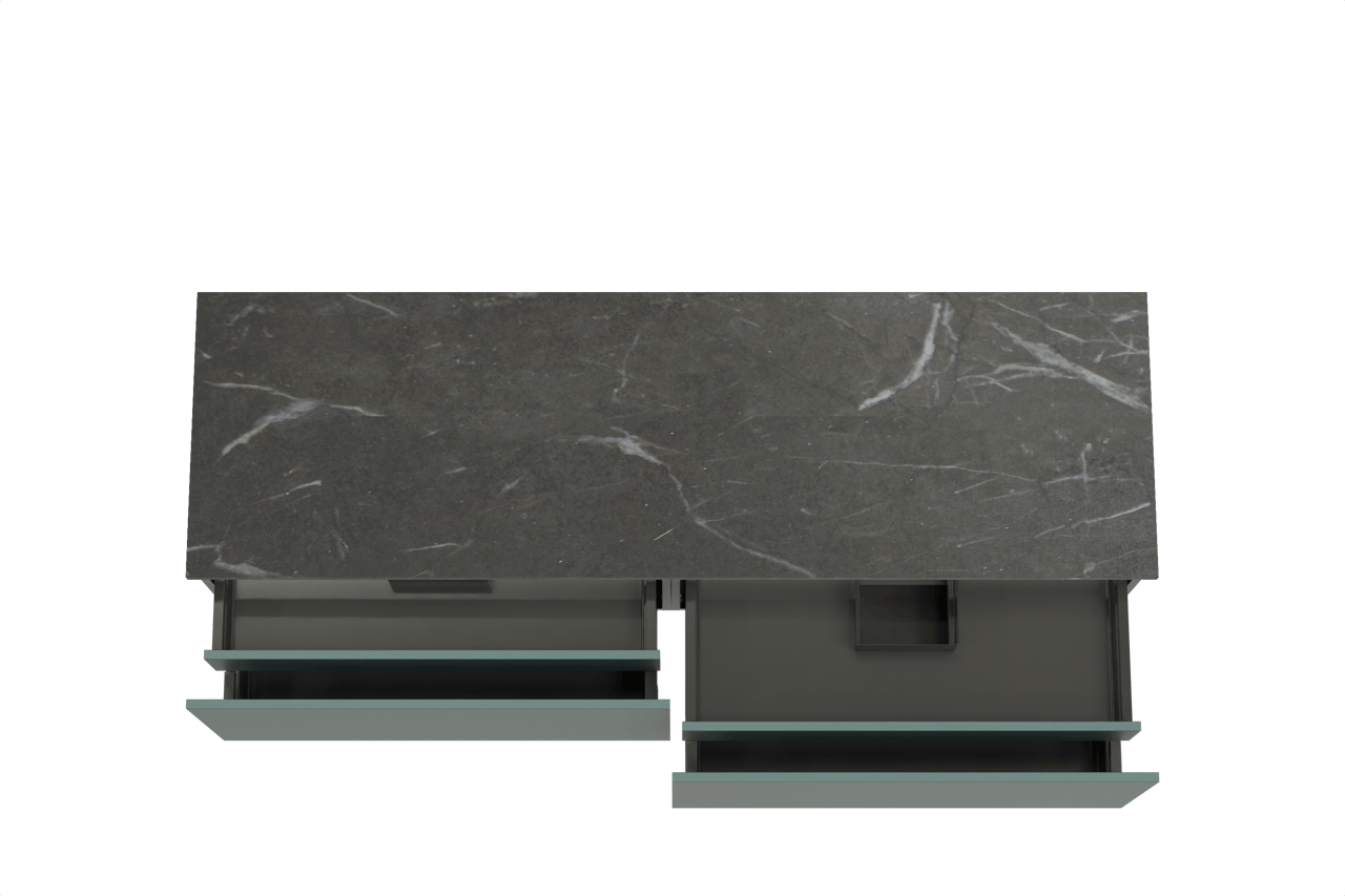 Balmani Sfera meuble salle de bains suspendu 180 x 55 cm forest avec Stretto tablette simple ou double en marbre pietra grey