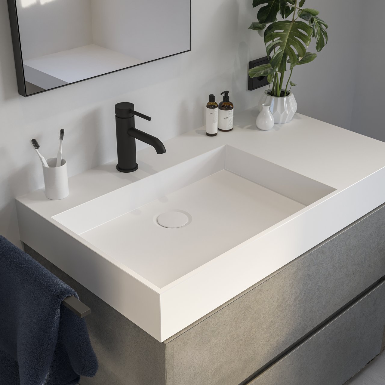 Storke jura asymmetrisch linkse wastafel matte Solid Surface 80 x 46 cm