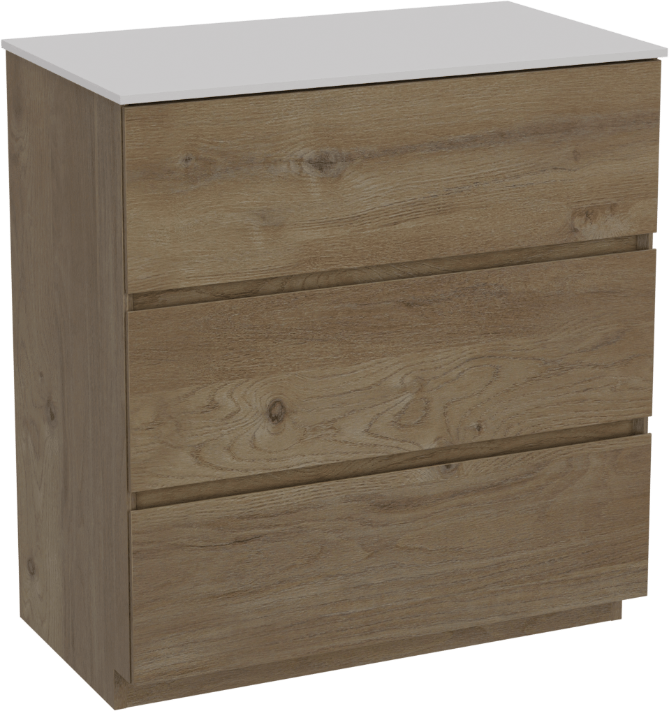 Storke Edge freistehendes Möbelstück Set: 80 x 46 cm, Rohe Eiche, mit Tavola Einzel Waschtischplatte, Solid Surface Weiß matt