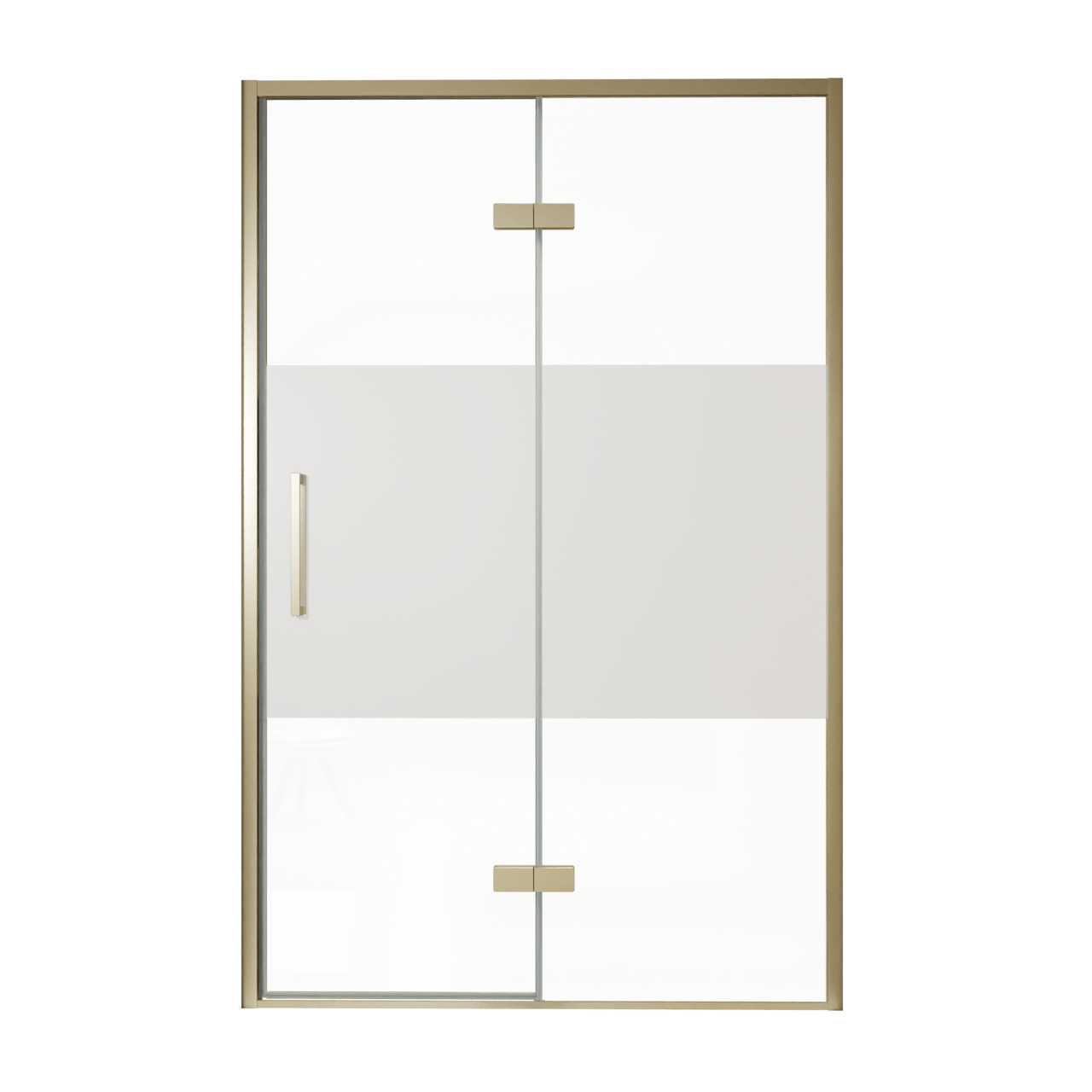 Balmani Senses Design porte pivotante à droite 140 cm x 210 cm verre transparent avec bande matte, Profil Brushed Champagne Gold