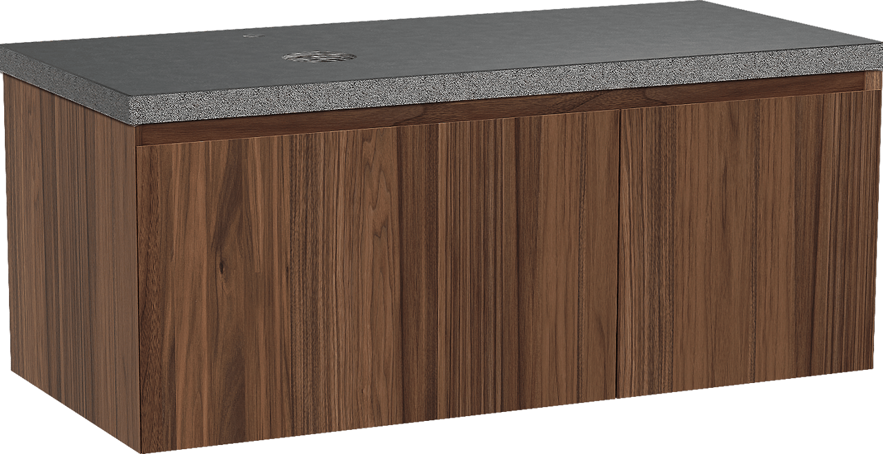 Balmani Idra hängendes Möbelstück Set: 120 x 55 cm, Nussbaum, mit Rock Waschtisch links, Schwarzes Granit