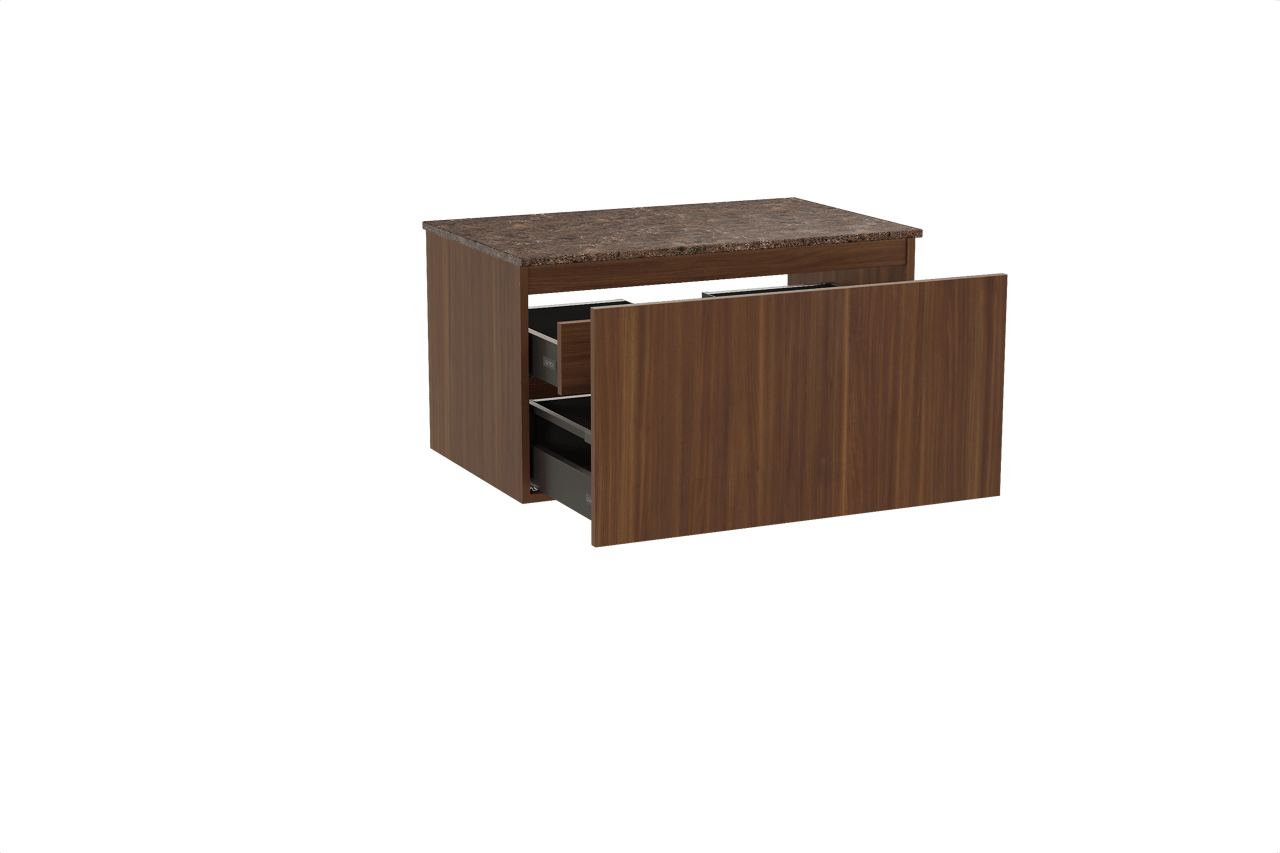 Balmani Sfera zwevend badkamermeubel 90 x 55 cm amerikaanse notelaar met Stretto enkel tablet in marmer dark emperador