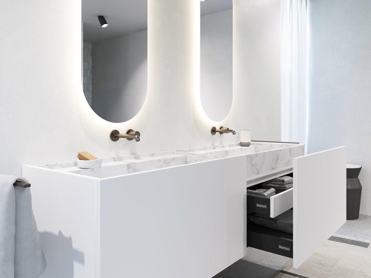 Balmani Cubo meuble sous-lavabo suspendu 184 x 53 cm blanc mat 4 tiroirs