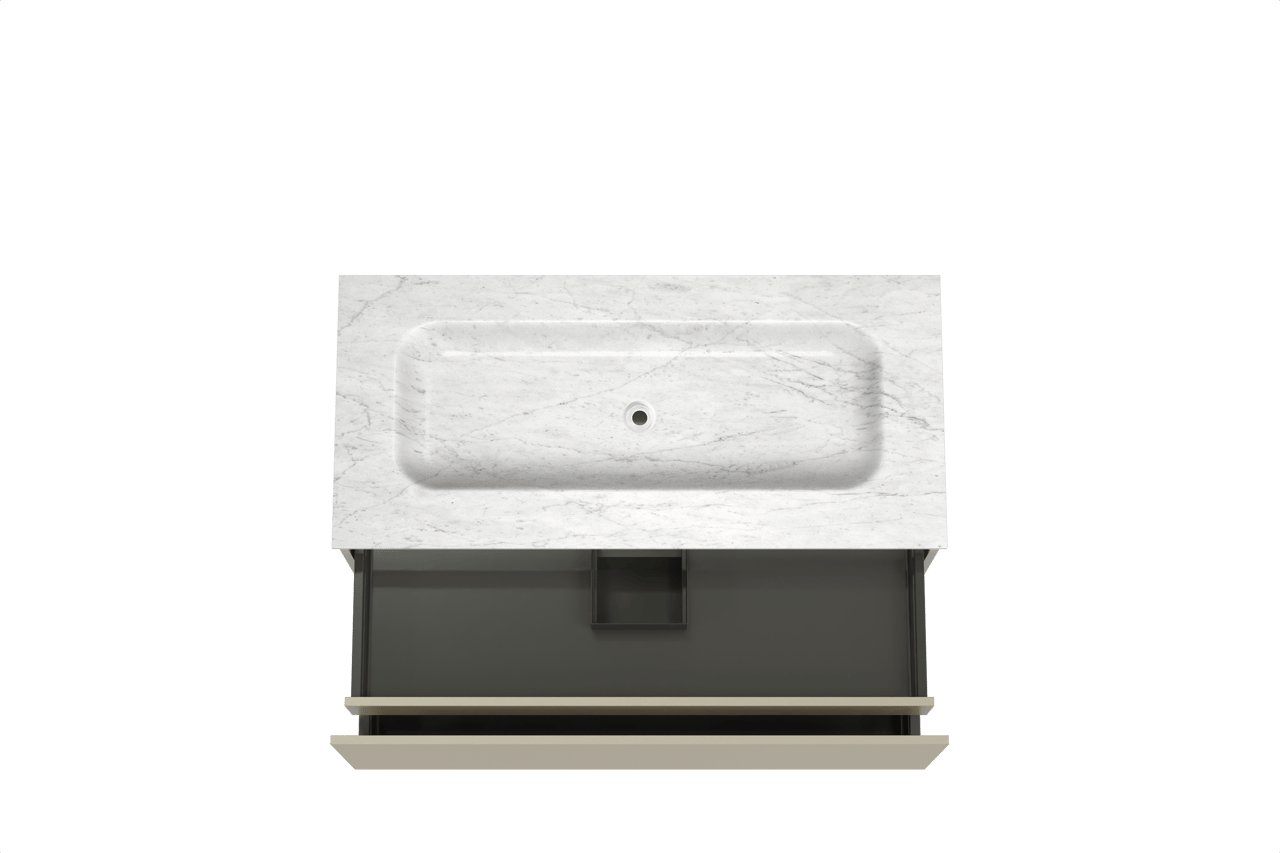 Balmani Sfera hängendes Möbelstück Set: 120 x 55 cm, Dune, mit Tablo Arcato Einzelwaschtisch, Marmor Carrara