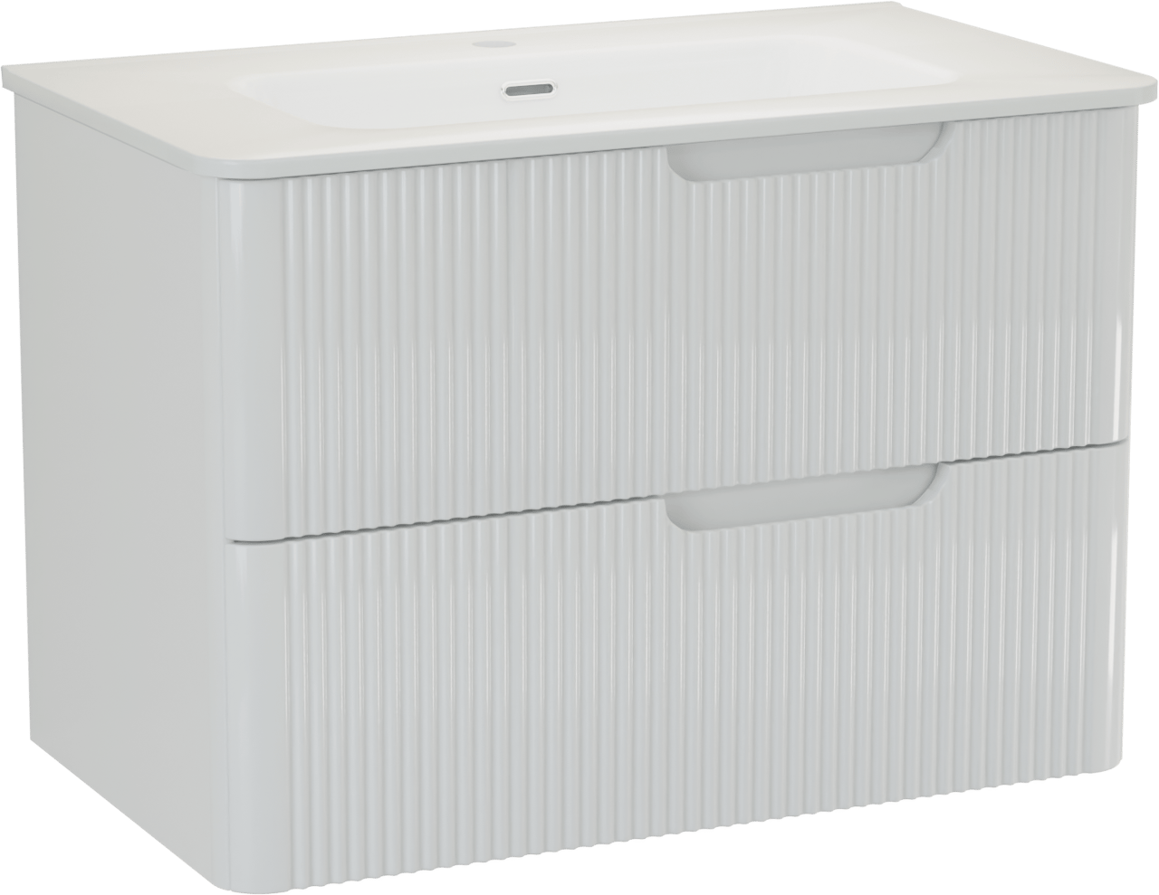 Linie Curvo hängendes Möbelstück Set: 80 x 46 cm, Weiβ glänzend, mit Baro Curvo Einzelwaschtisch Keramik Weiβ glänzend, Vertikale symmetrische runde Rippe