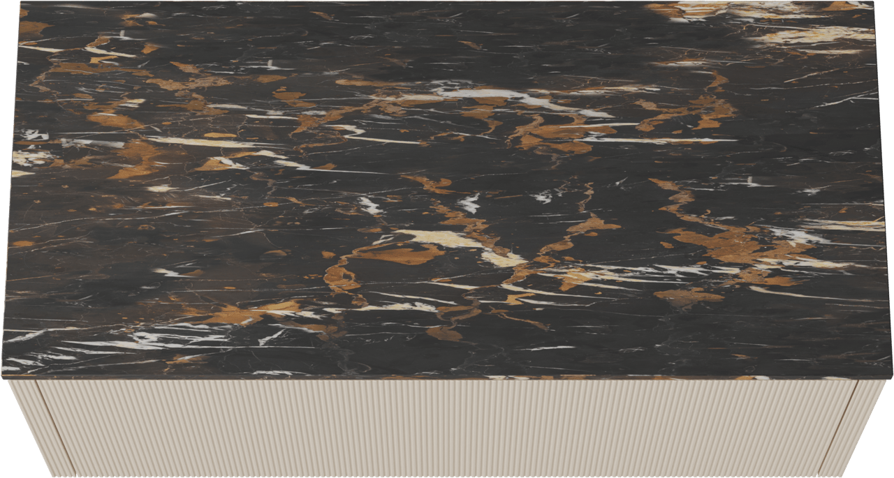 Balmani Eclips meuble salle de bains suspendu 120 x 55 cm Sandbeige avec Stretto tablette simple en Portoro Gold marbre, Nervure droite symétrique verticale