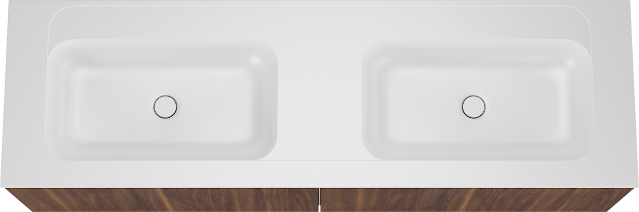 Balmani Sfera zwevend badkamermeubel 180 x 55 cm amerikaanse notelaar met Tablo Strada dubbele wastafel in composietmarmer mat wit