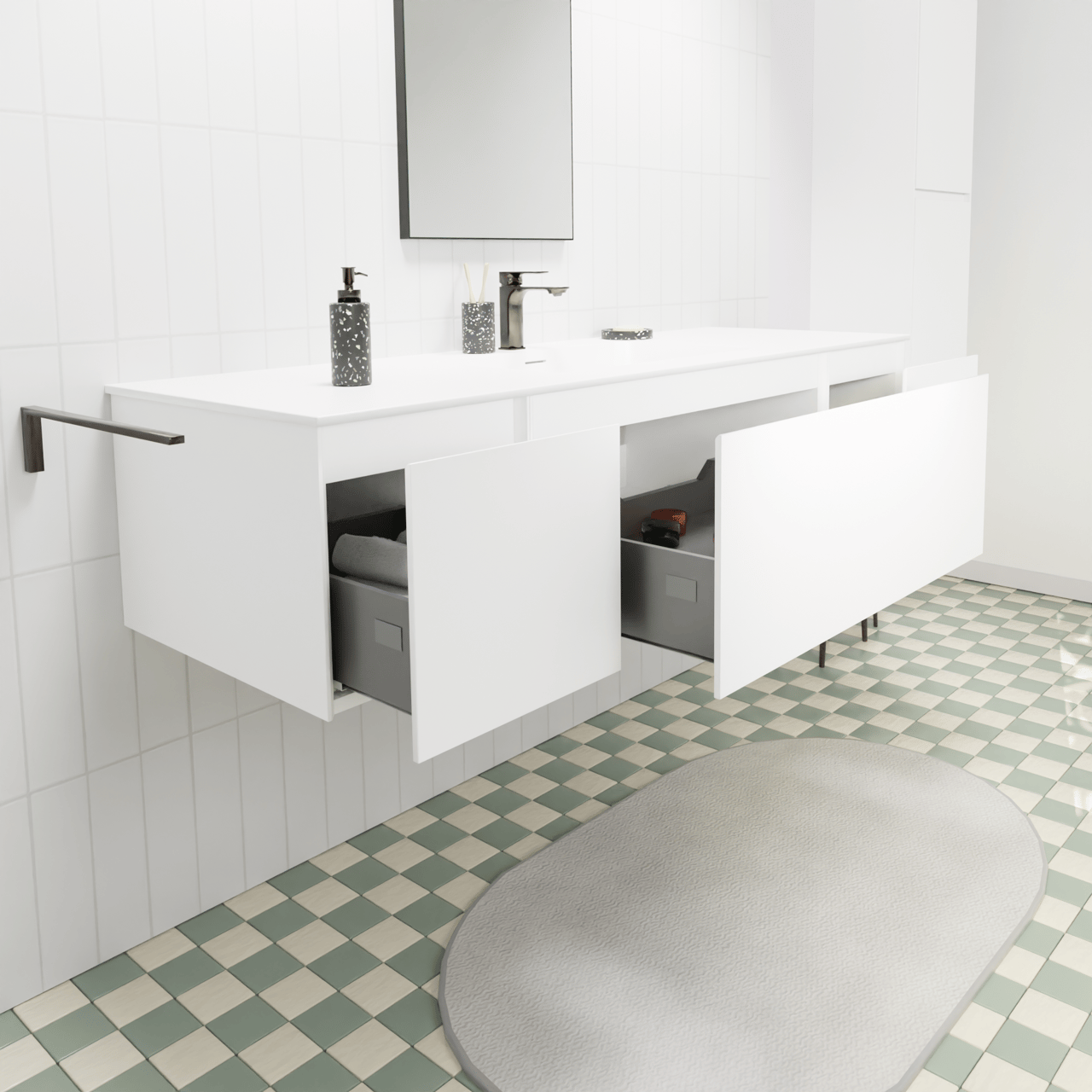 Storke Edge zwevend badkamermeubel 155 x 52 cm mat wit met Mata enkele wastafel in solid surface mat wit