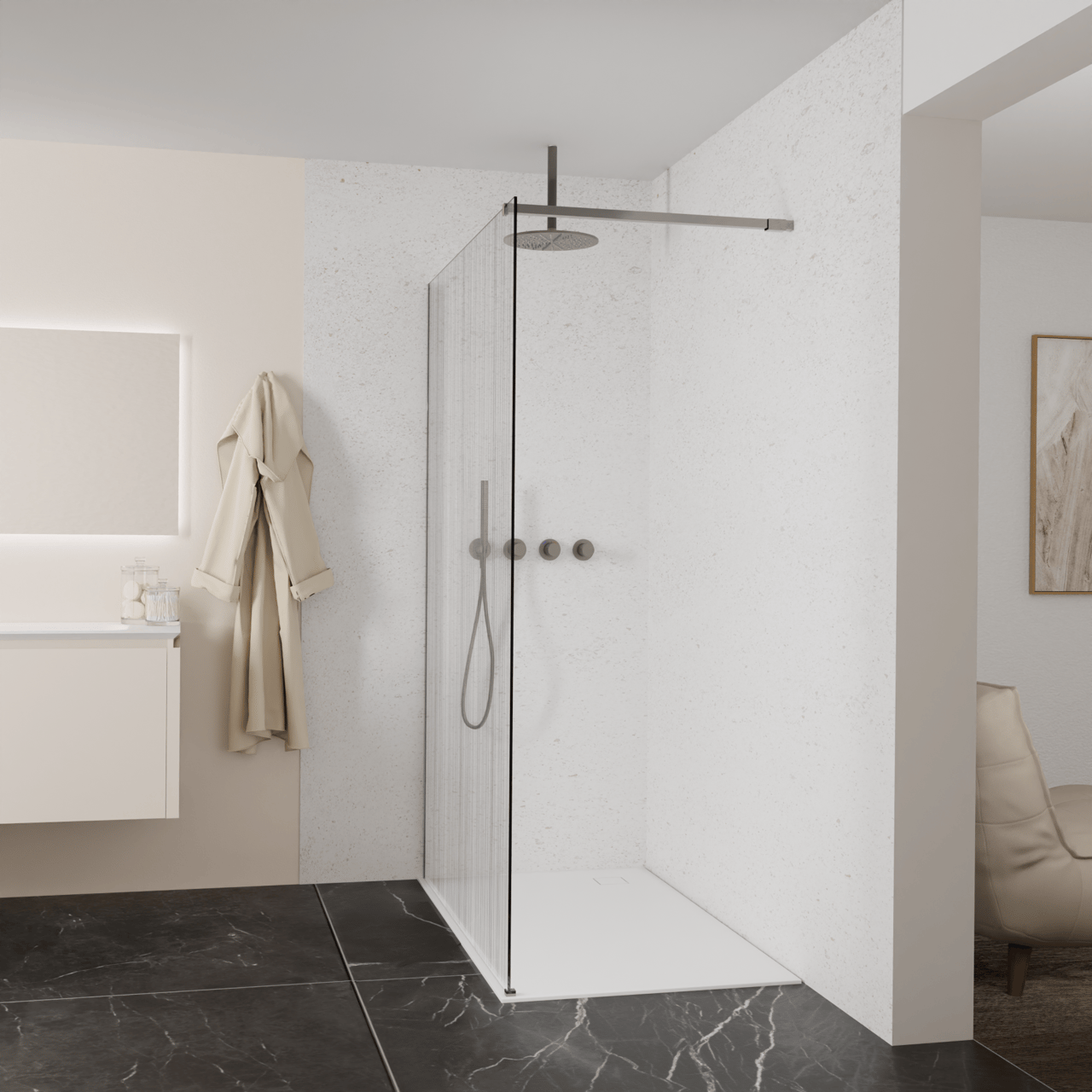 Balmani Modular douche à l'italienne: 140 x 200 cm, Mikado, avec coating, Profil Brushed GunMetal