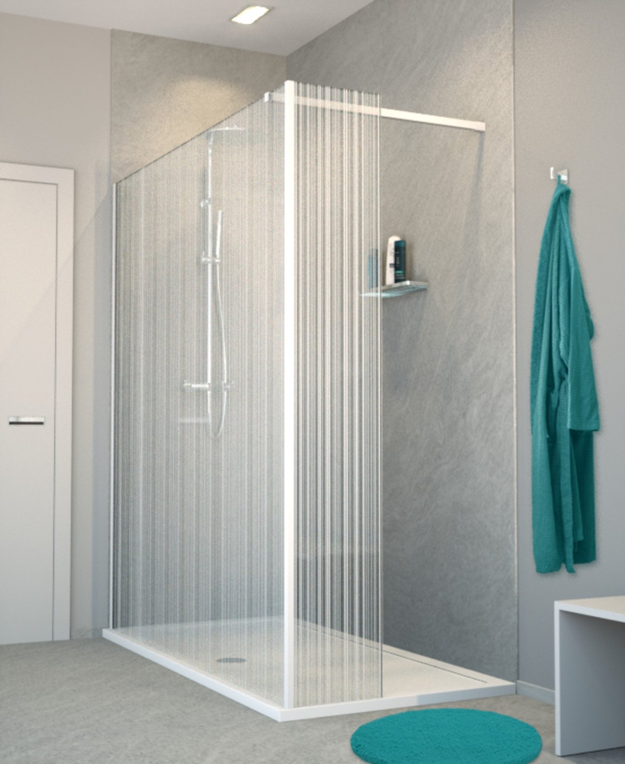 Balmani Modular Walk-In-Dusche mit fester Seitenwand 180 x 200 cm, Strichcode weiß Glas , Profil weiß matt