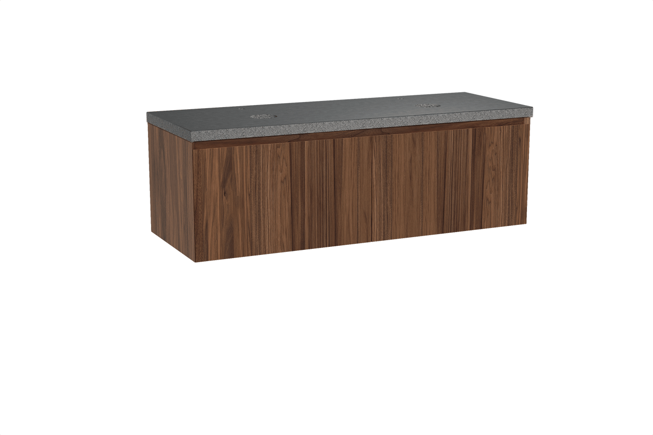 Balmani Idra hängendes Möbelstück Set: 150 x 55 cm, Nussbaum, mit Rock Doppel Waschtischplatte, Schwarzes Granit