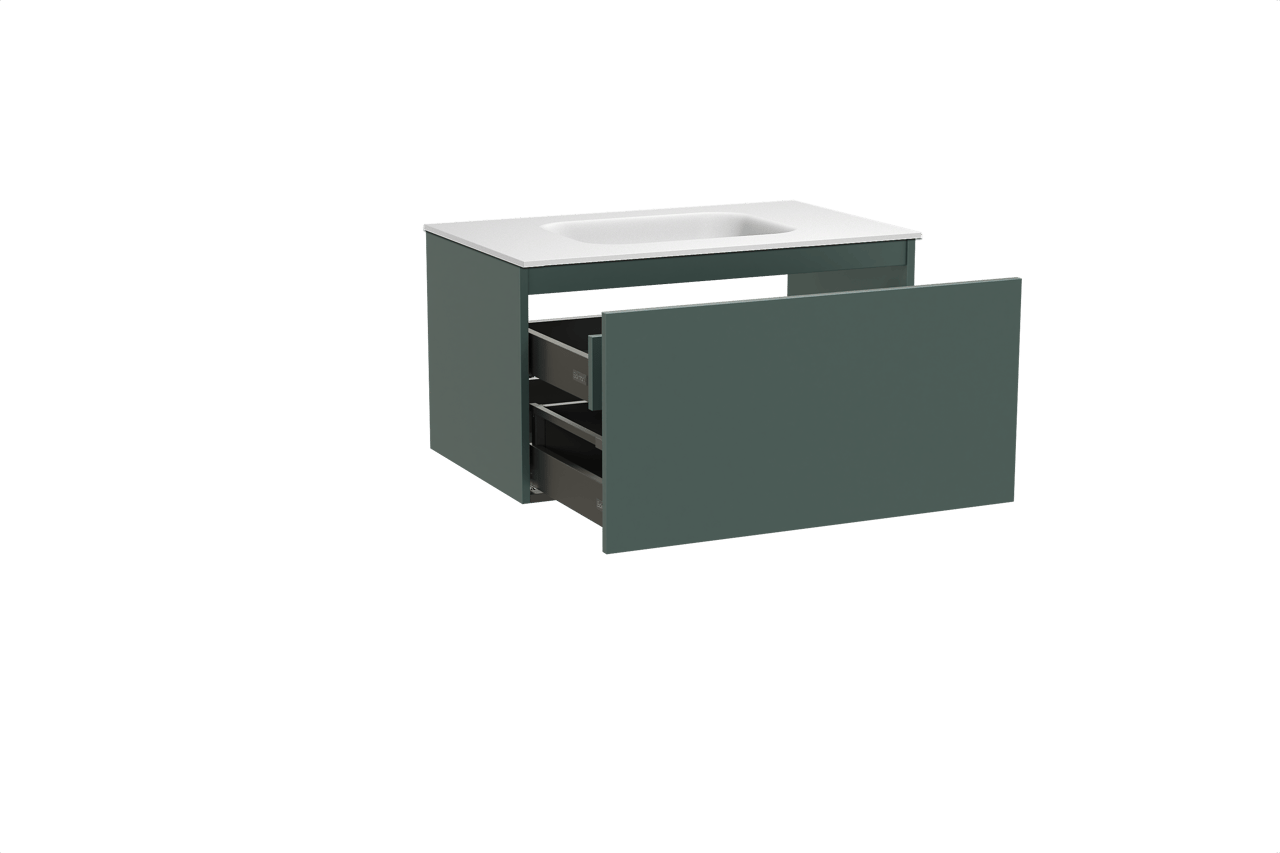 Balmani Sfera meuble salle de bains suspendu 90 x 55 cm forest avec Tablo Arcato plan simple en solid surface blanc mat