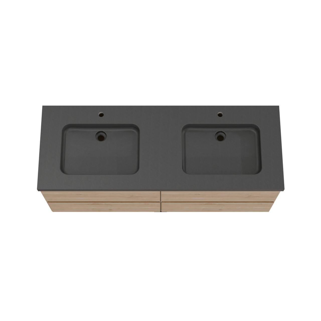 Balmani Mitra hängendes Möbelstück Set: 150 x 55 cm, Rohe Eiche, mit Napoli Doppelwaschtisch, Schwarzes Granit