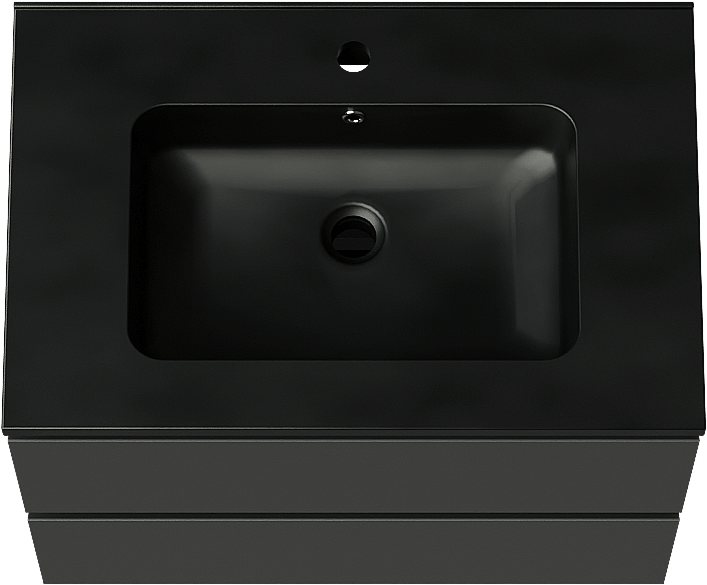 Linie Lado meuble salle de bains suspendu 70 x 46 cm noir mat avec Vano plan simple en marbre composite noir mat