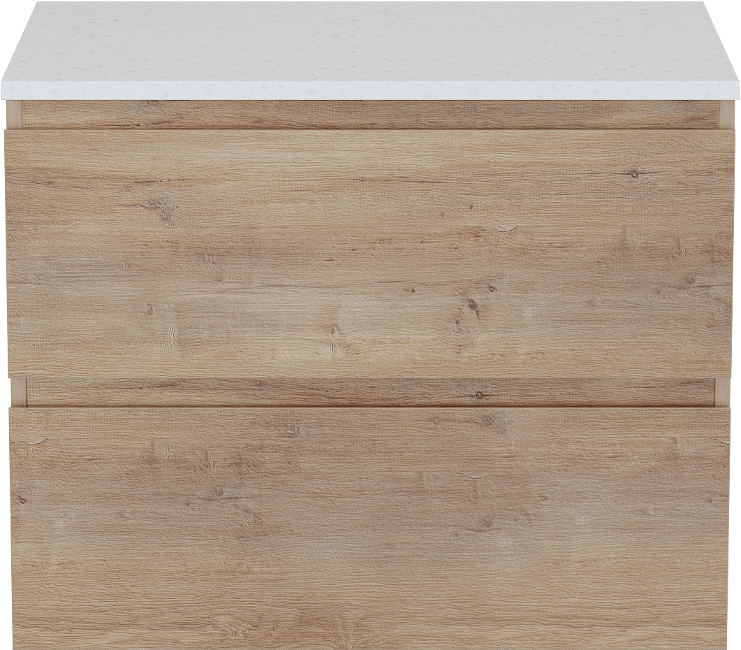 Linie Lado meuble salle de bains suspendu 70 x 46 cm chêne naturel avec Lado tablette simple en mélaminé terrazzo blanc