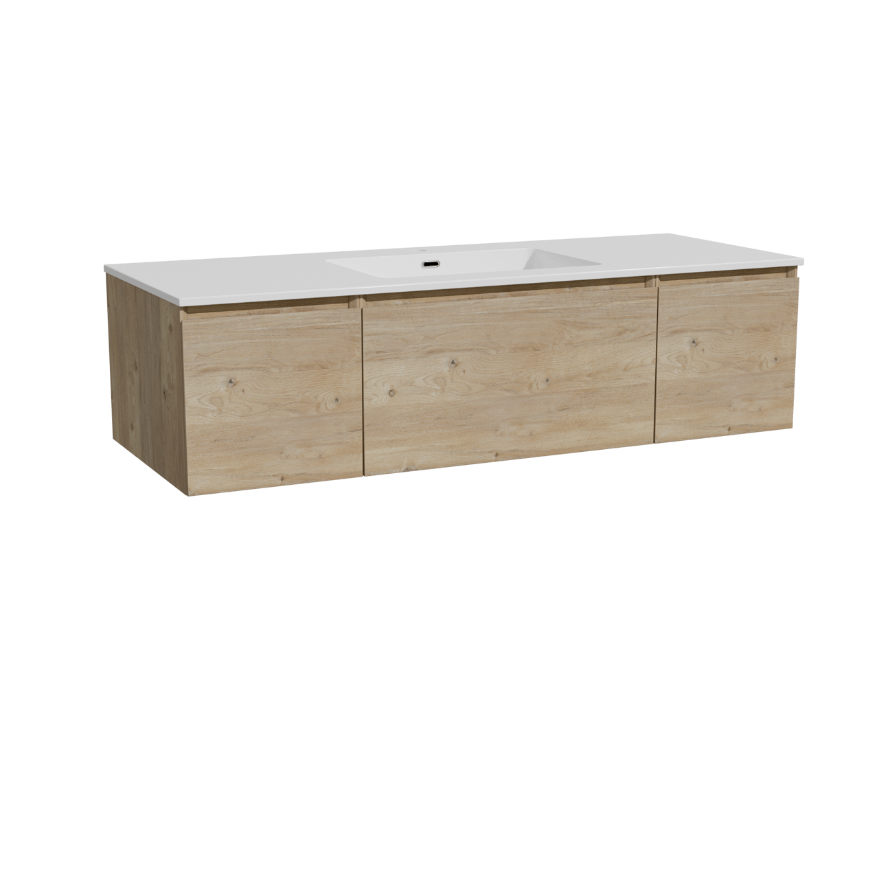 Storke Edge hängendes Möbelstück Set: 135 x 52 cm, Rohe Eiche, mit Diva Einzelwaschtisch, Marmorkomposit Weiß glänzend