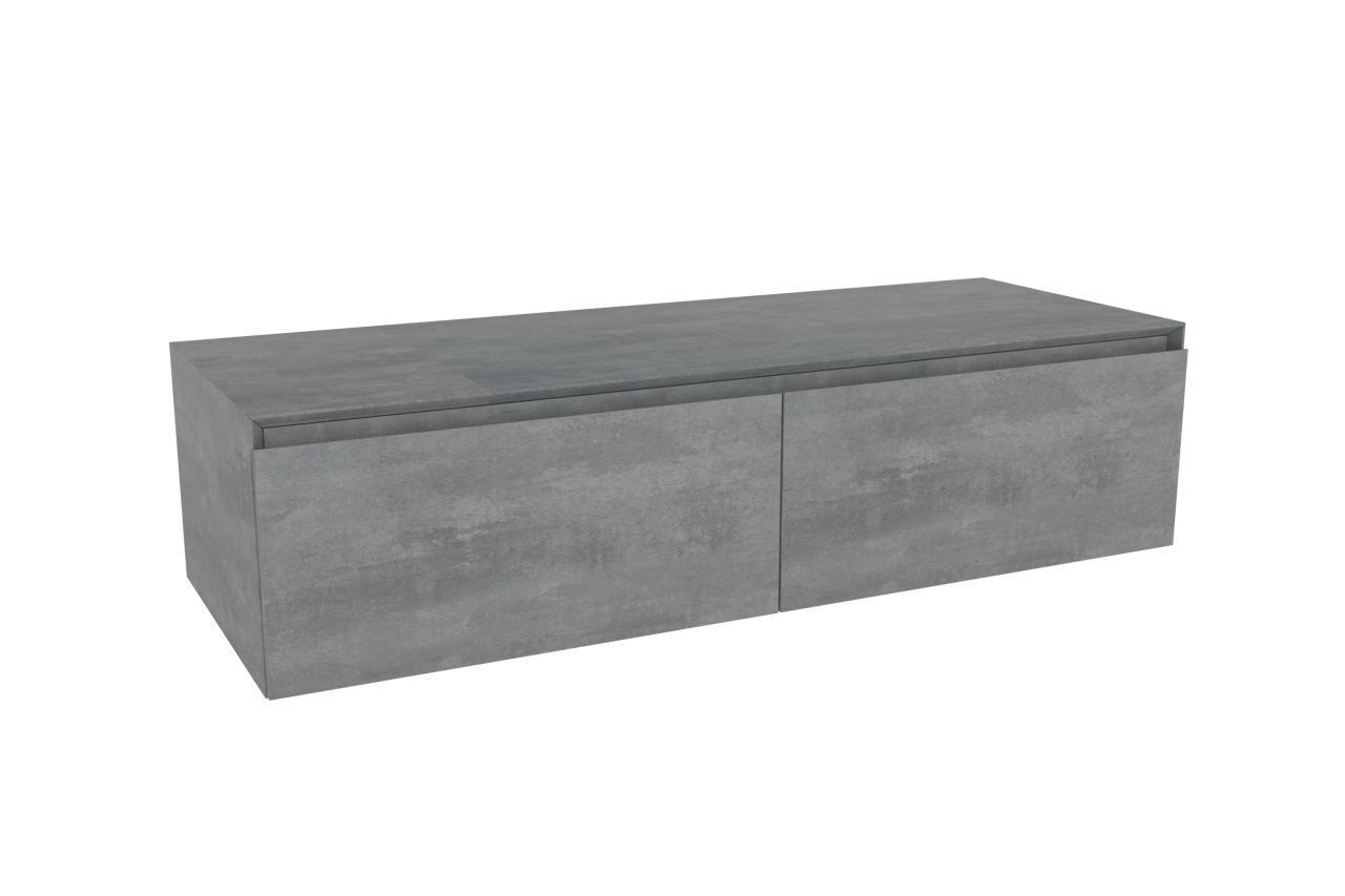 Storke Edge Modulo hängender Waschbeckenunterschrank: 130 x 48 cm, Beton dunkelgrau, 2 Schubladen