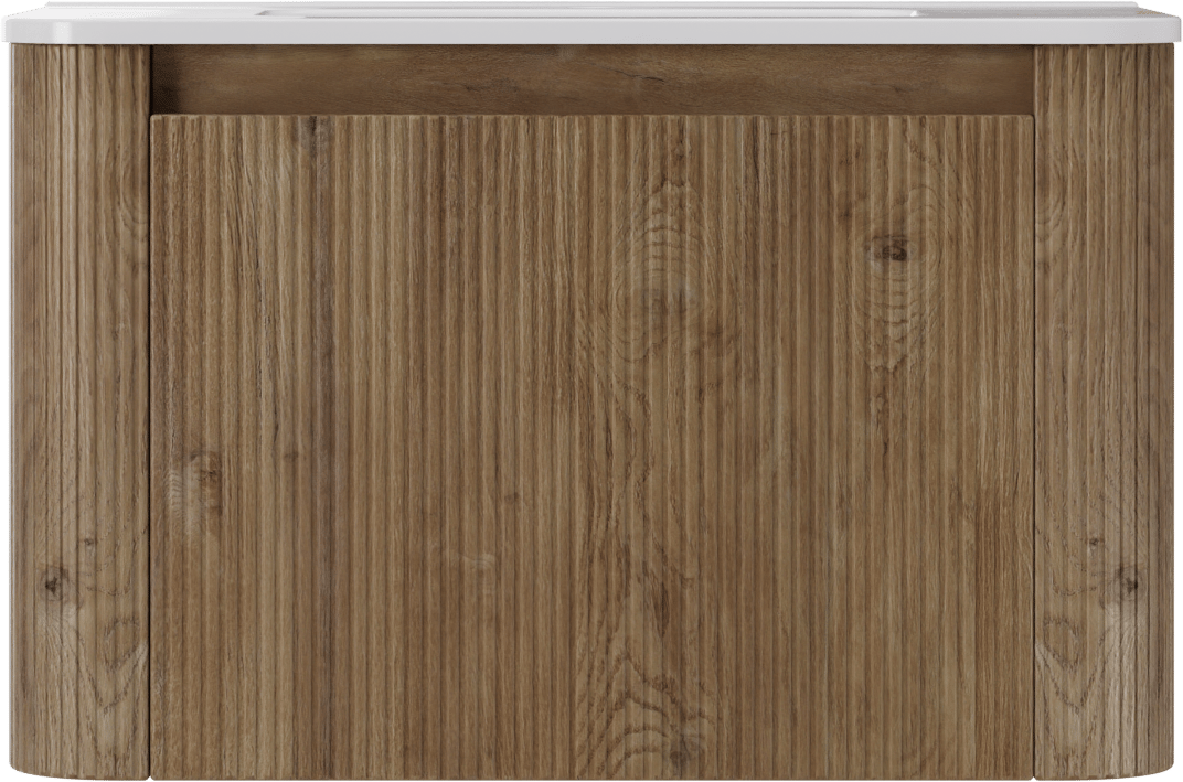 Storke Soft hängendes Möbelstück Set: 80 x 46 cm, Eiche rau, mit Kera Soft Einzelwaschtisch Keramik Weiβ glänzend, Vertikale symmetrische gerade Rippe