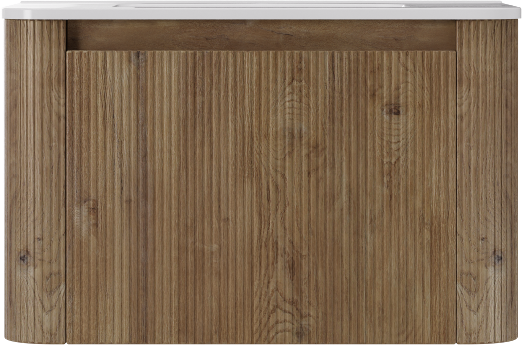 Storke Soft hängendes Möbelstück Set: 80 x 46 cm, Eiche rau, mit Kera Soft Einzelwaschtisch Keramik Weiβ glänzend, Vertikale symmetrische gerade Rippe