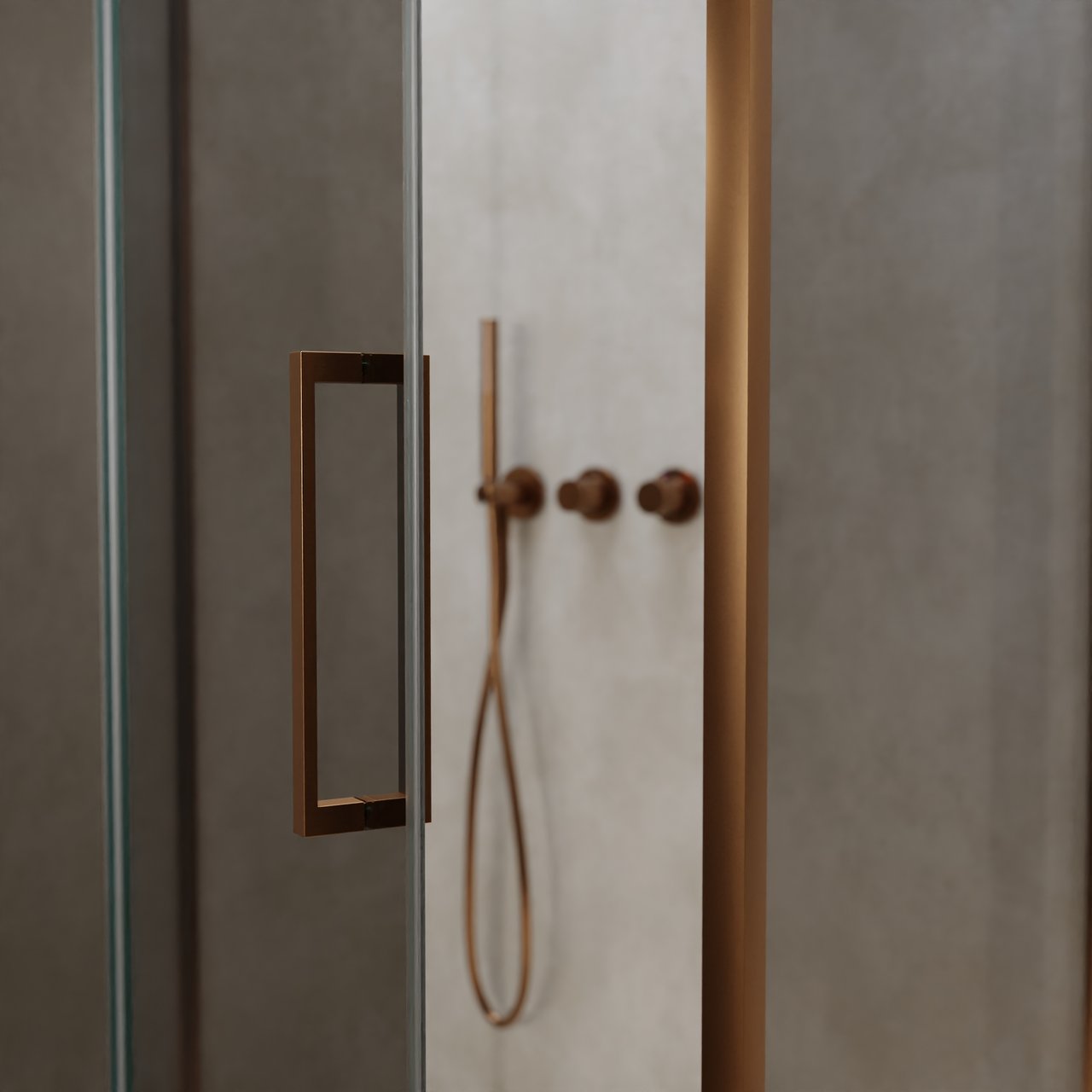 Balmani Senses Design douchehoek met linkse draaideur en vaste zijwand, 100 x 100 cm, Reflex spiegelglas, Brushed Rosegold profielen