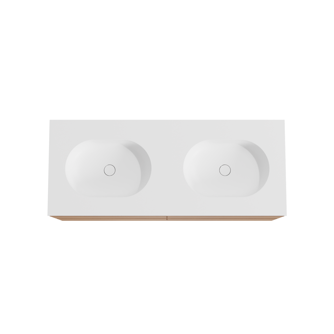 Balmani Mitra meuble salle de bains suspendu 135 x 55 cm teck avec Tablo Oval double vasque en solid surface blanc mat