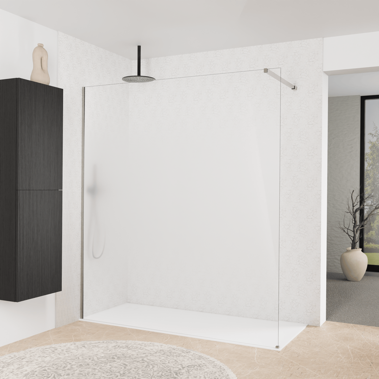 Balmani Modular Walk-In Dusche: 180 x 200 cm, Permafrost, inklusive Coating, Profil Brushed Inox