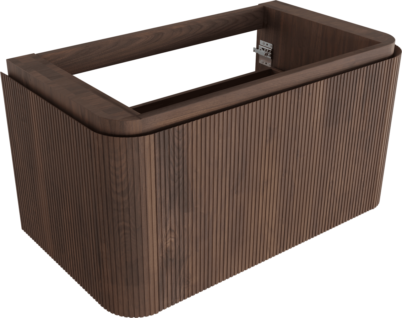 Balmani Moon hängender Waschbeckenunterschrank: 100 x 55 cm, amerikanischer Nussbaum, 2 Schubladen, Vert. Sym. Rippe