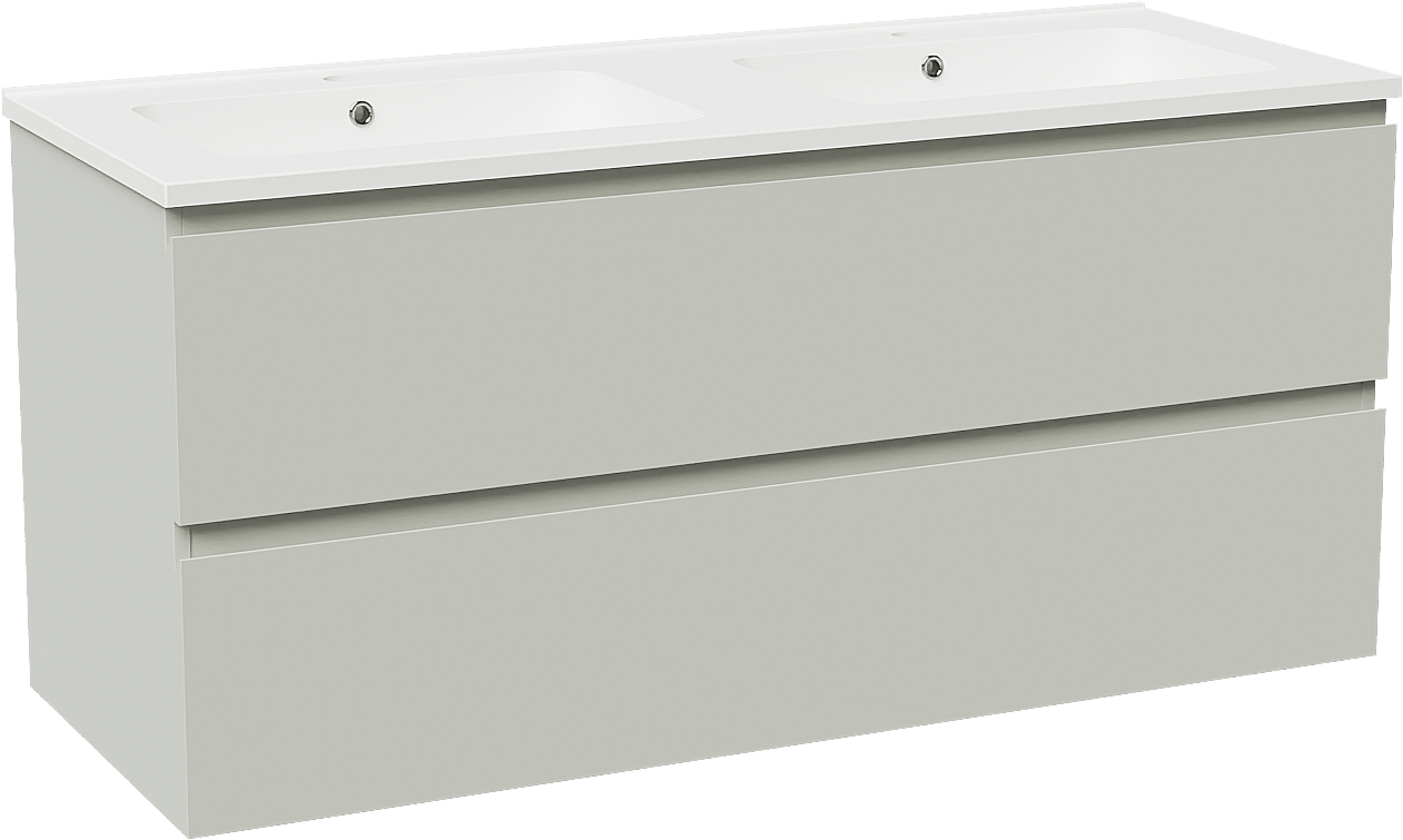 Linie Lado meuble salle de bains suspendu 120 x 46 cm greige avec Vano double vasque en marbre composite blanc mat