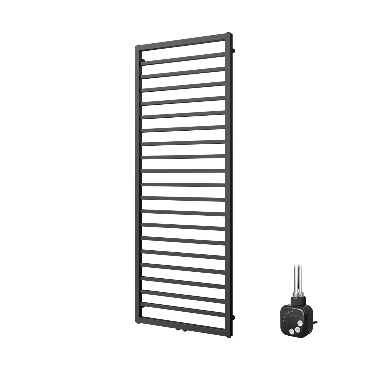 Vipera Listona Einzel Handtuchheizkörper 60 x 180 cm Elektrische Heizung Schwarz matt Seiten- und Mittelanschluss 800W, inkl. Widerstand