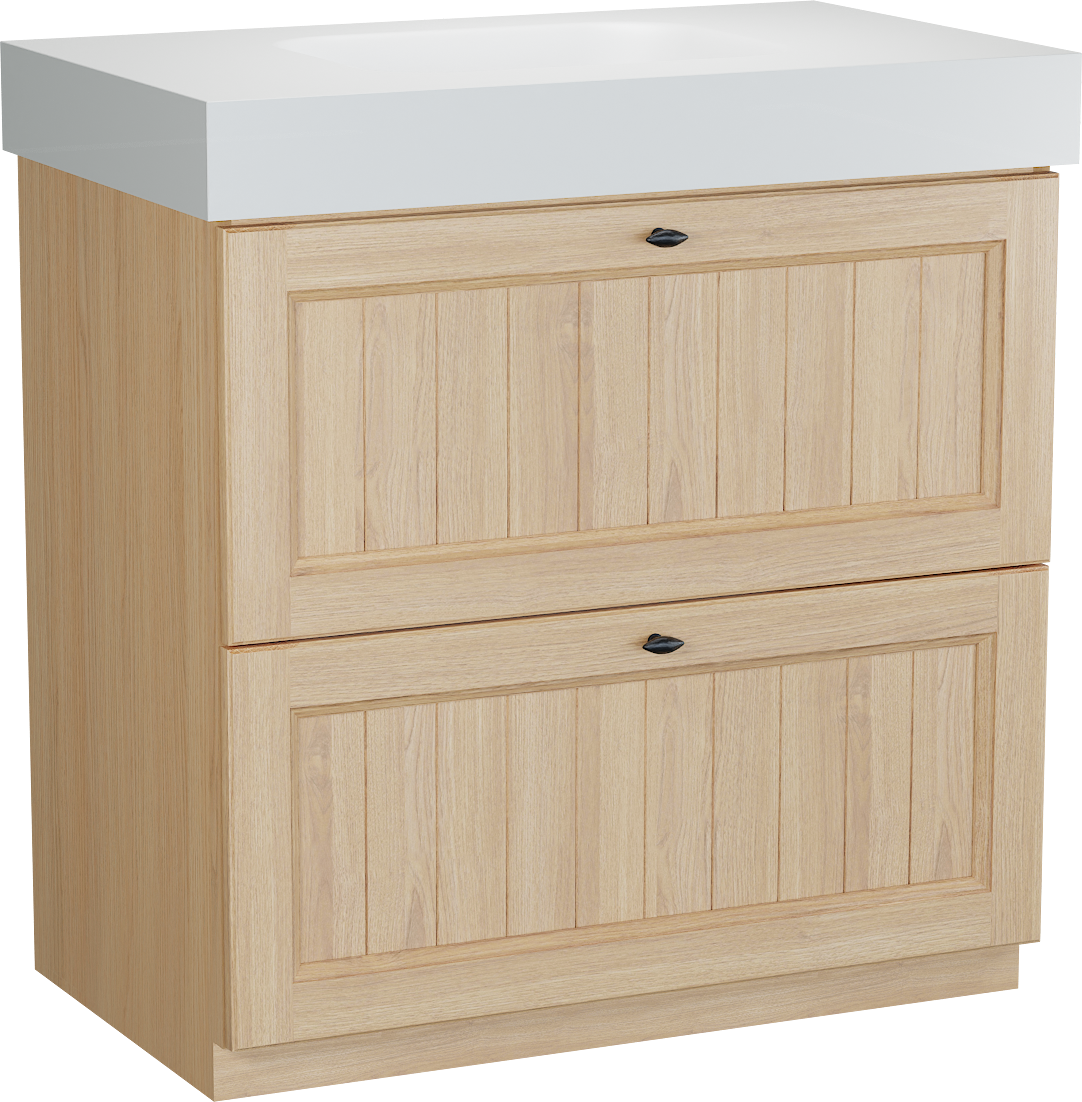 Balmani Lemon staand badkamermeubel 90 x 55 cm, fineer natuur eik met Arcato enkele wastafel in mat wit