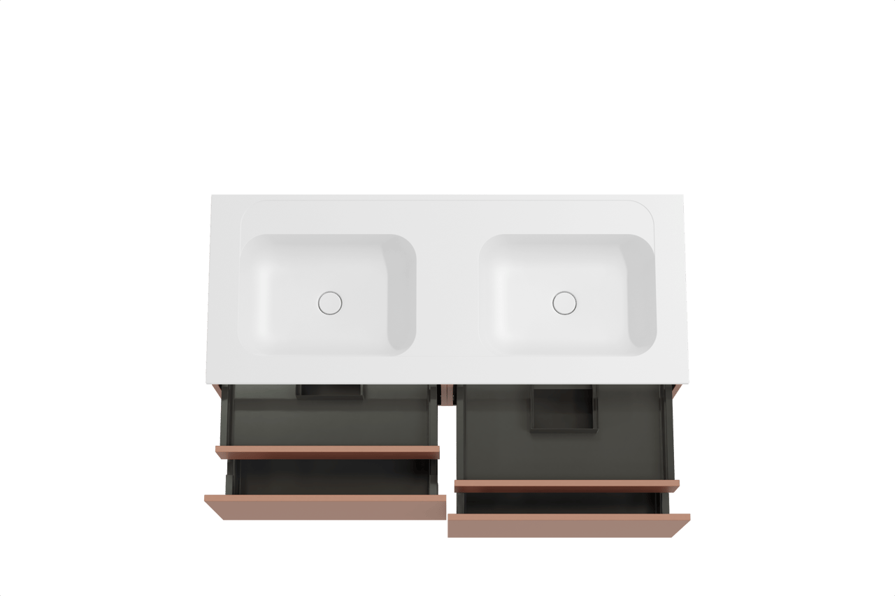 Balmani Sfera meuble salle de bains suspendu 135 x 55 cm cotto avec Tablo Strada double vasque en marbre composite blanc mat