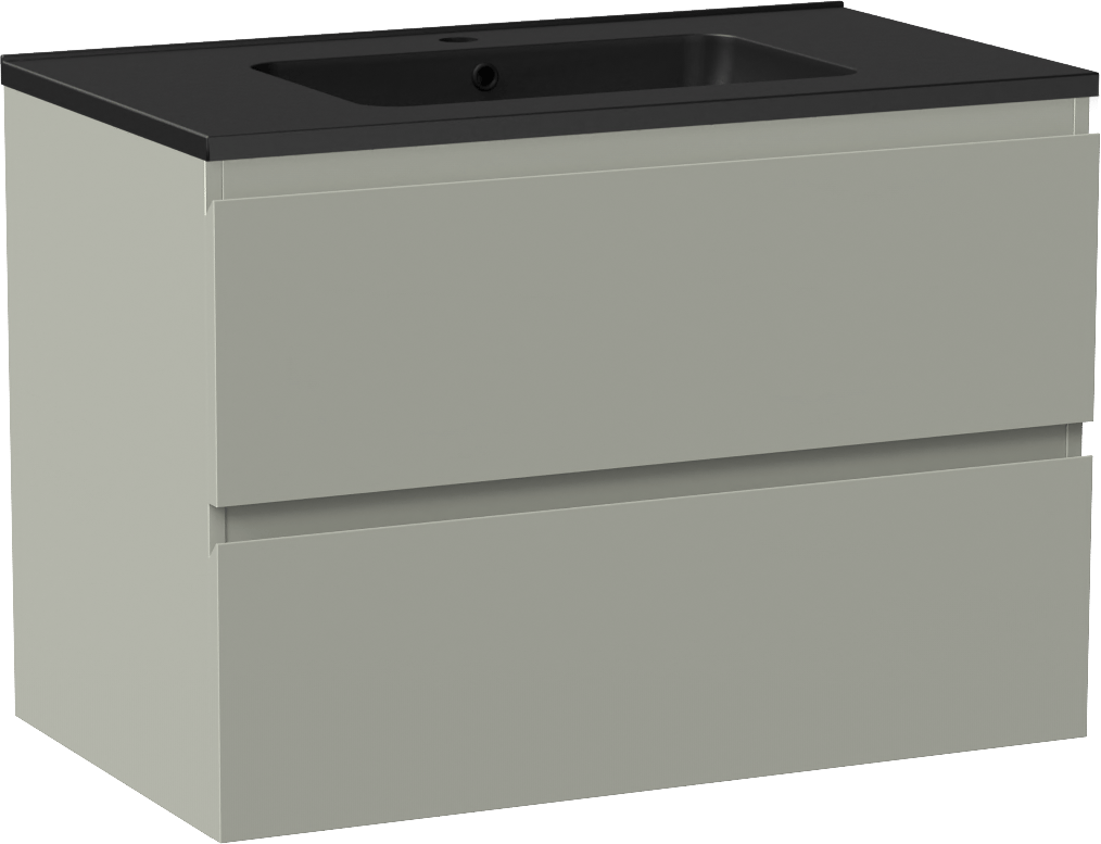 Linie Lado zwevend badmeubel 80 x 46 cm greige met Vano enkele wastafel in composietmarmer mat zwart