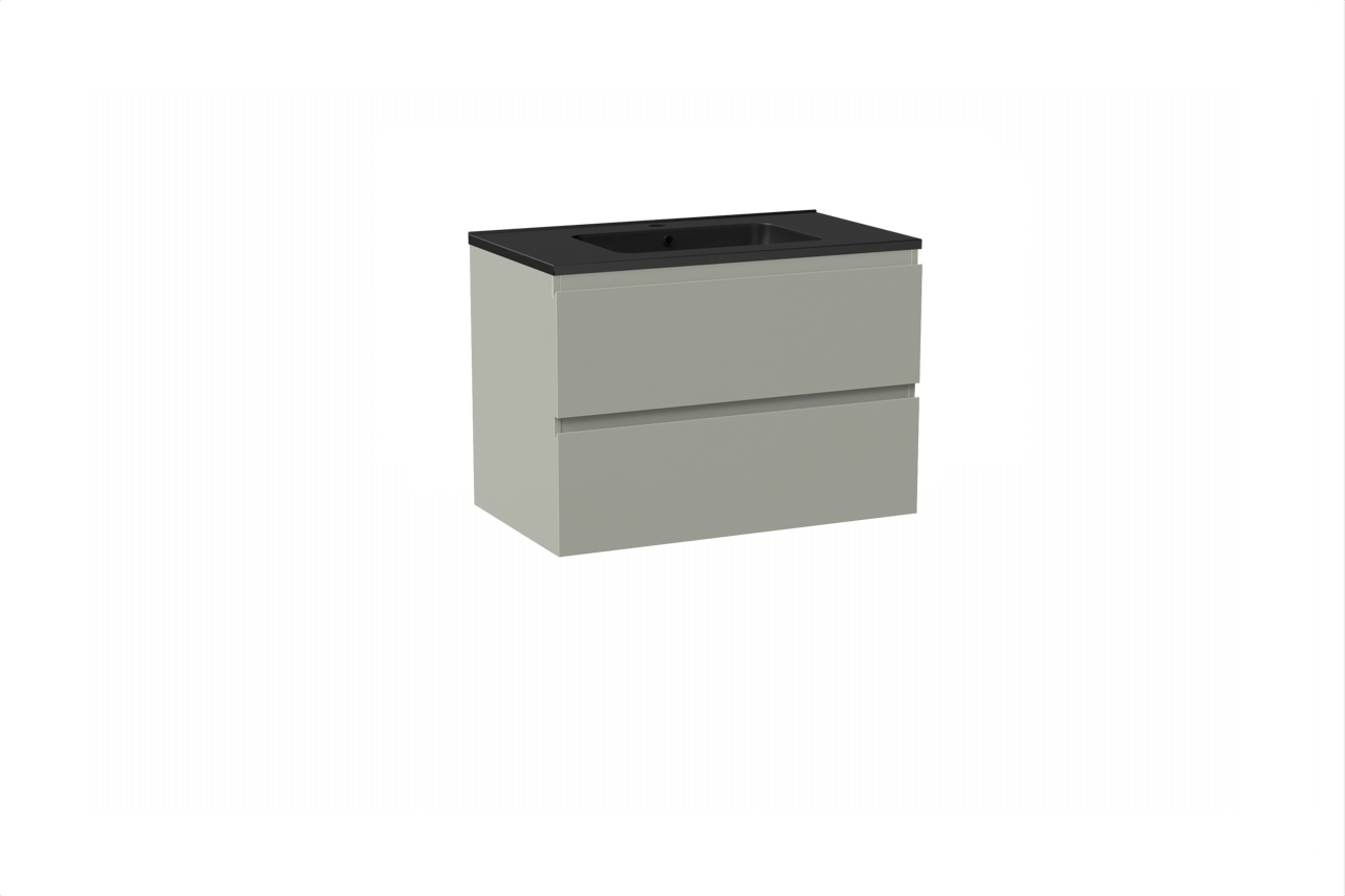 Linie Lado zwevend badkamermeubel 80 x 46 cm greige met Vano enkele wastafel in composietmarmer mat zwart