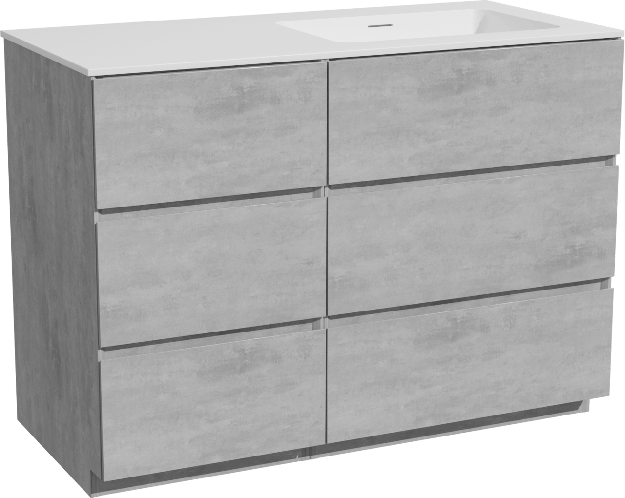 Storke Edge freistehendes Möbelstück Set: 110 x 52 cm, Beton dunkelgrau, mit Mata Waschtisch rechts, Solid Surface Weiß matt