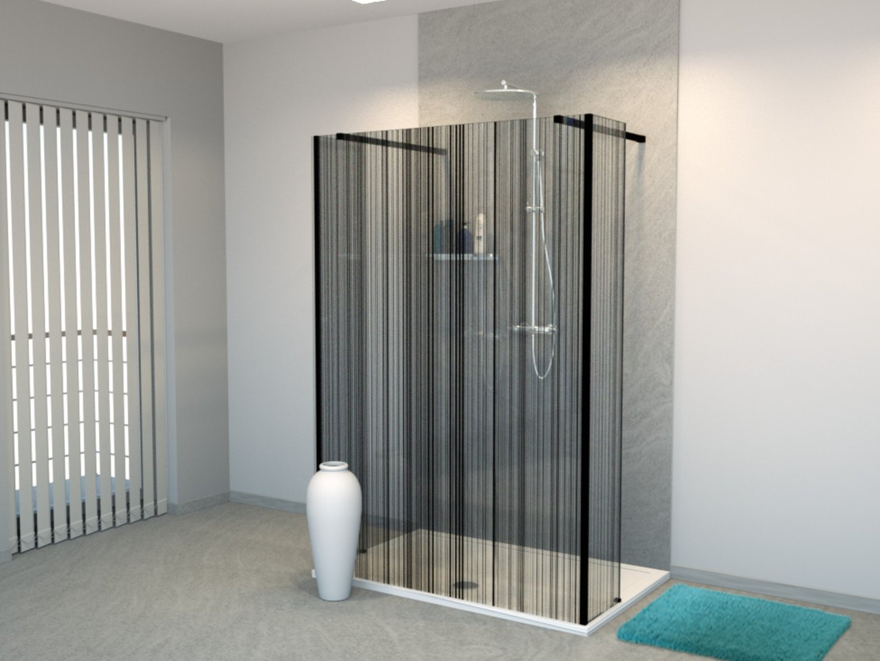 Balmani BMSS inloopdouche met vrijstaande wand en vast paneel 140 x 200 cm barcode zwart glas mat zwart profiel