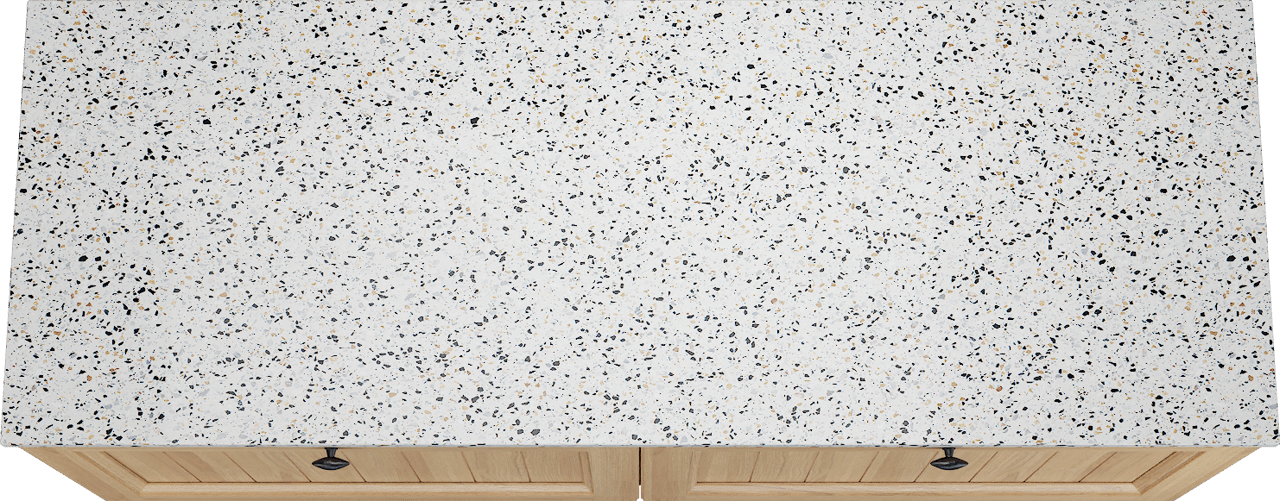 Balmani Lemon zwevend badkamermeubel 150 x 55 cm, fineer natuur eik met Stretto enkel of dubbel tablet in mat wit/zwart terrazzo