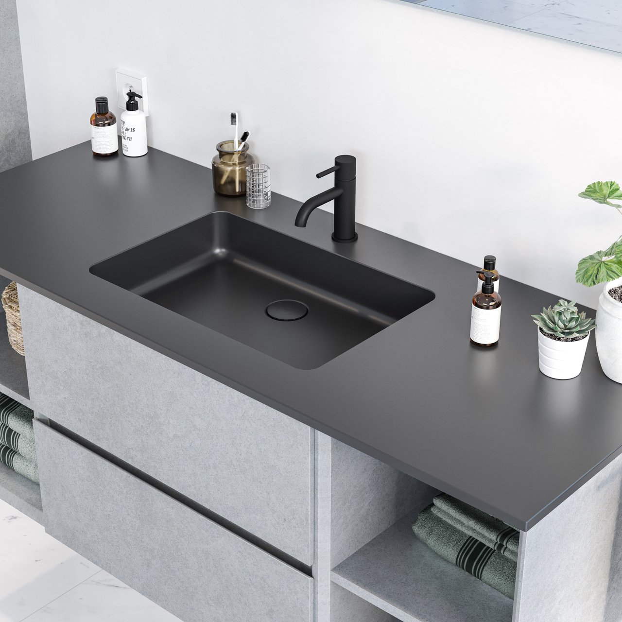 Storke Scuro enkele wastafel mat kwarts 135 x 52 cm