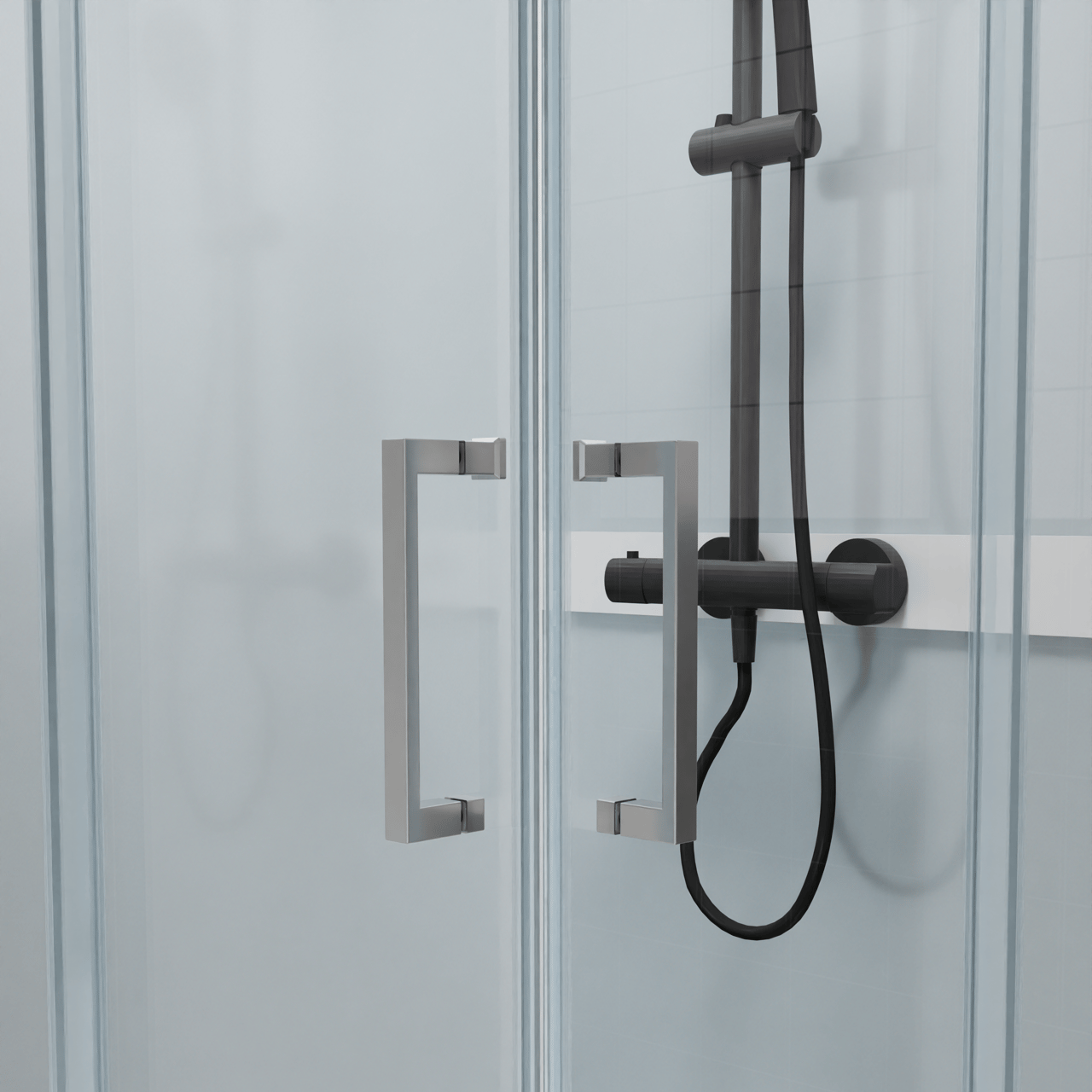 Luca Varess Talan Duschkabine: Schiebetür, 90 x 90 cm, Klarglas, Chrom Profil, matt