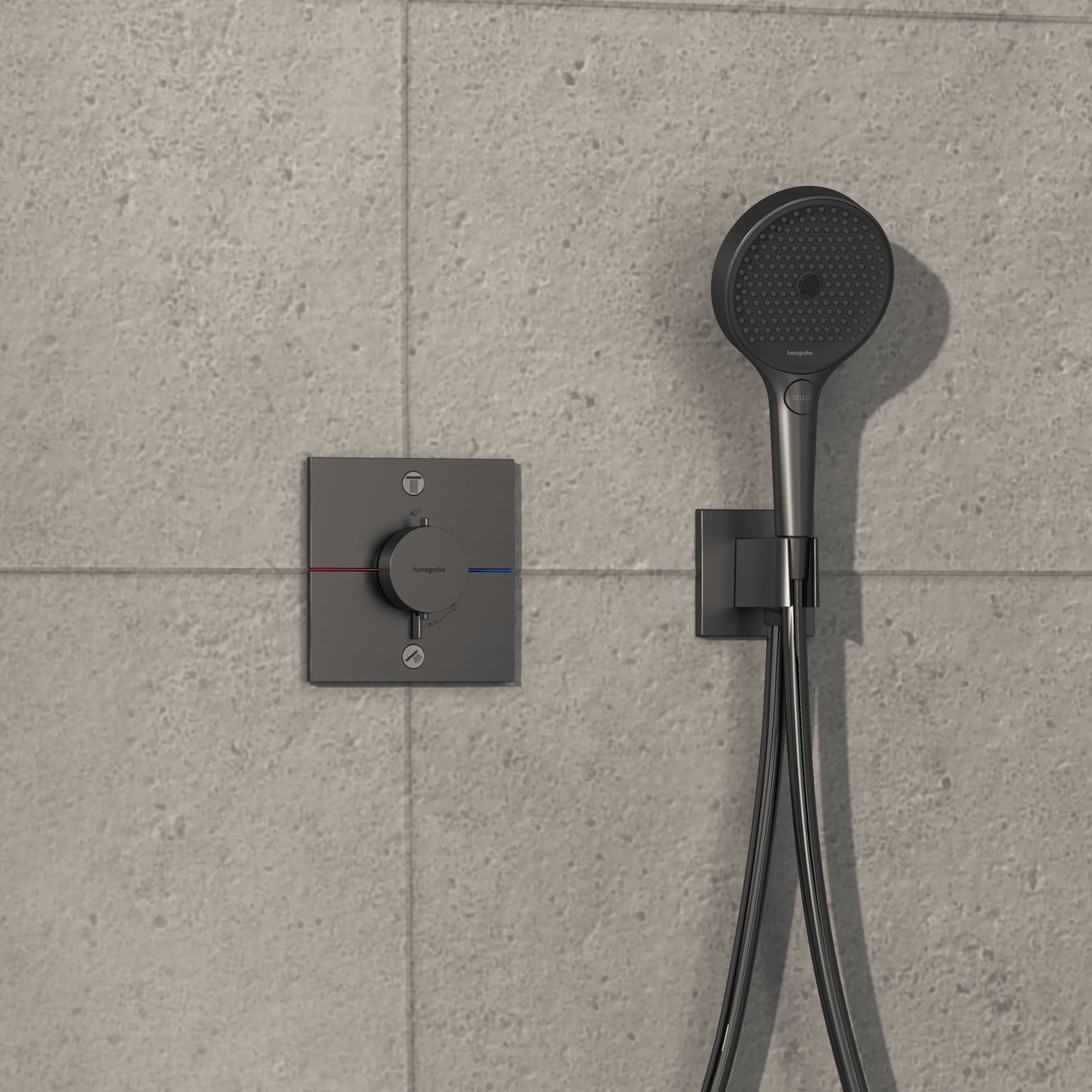 Hansgrohe Showerselect Comfort E Thermostat-Duscharmatur: Unterputz, für 2 Verbraucher, Brushed Black Chrome