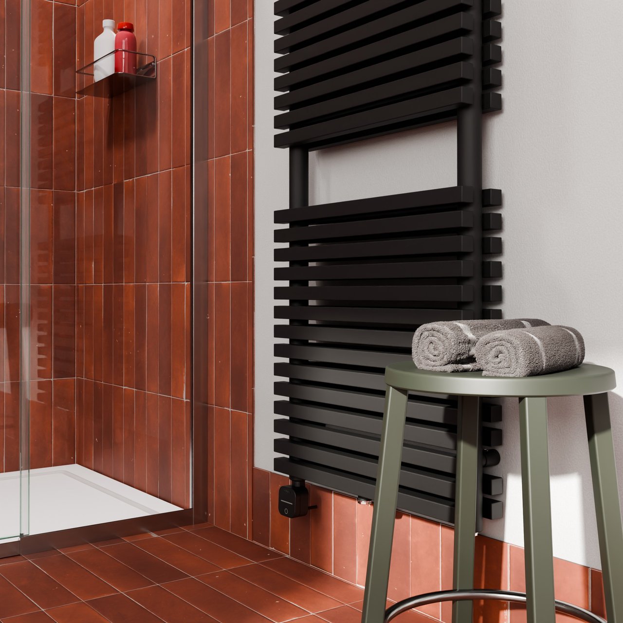 Vipera Vesuvio dubbele handdoekradiator 50 x 180 cm elektrische verwarming mat zwart zij- en middenaansluiting 1430W, weerstand inbegrepen