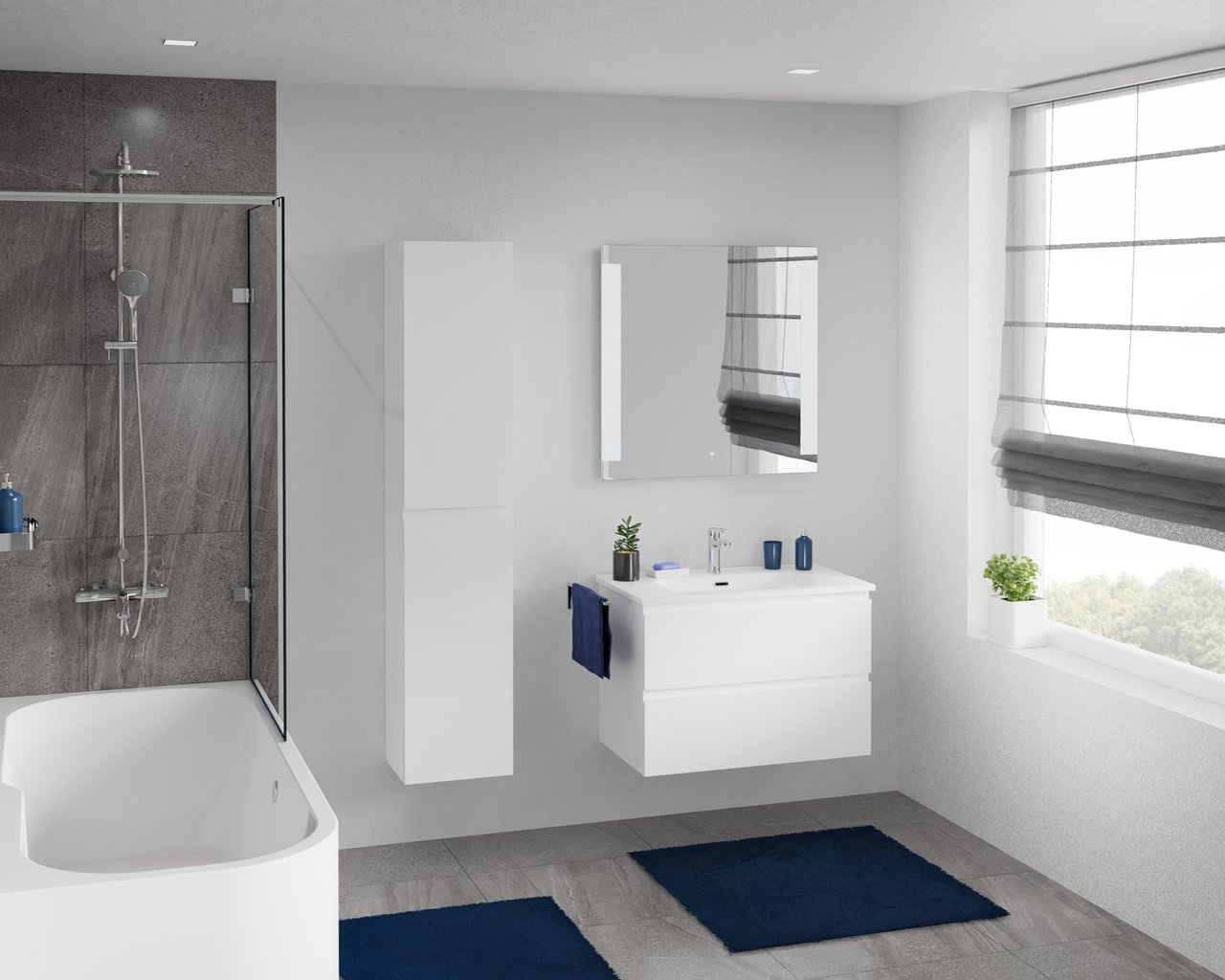 Linie Lado zwevende wastafelonderkast 80 x 46 cm Hoogglans Wit 2 lades