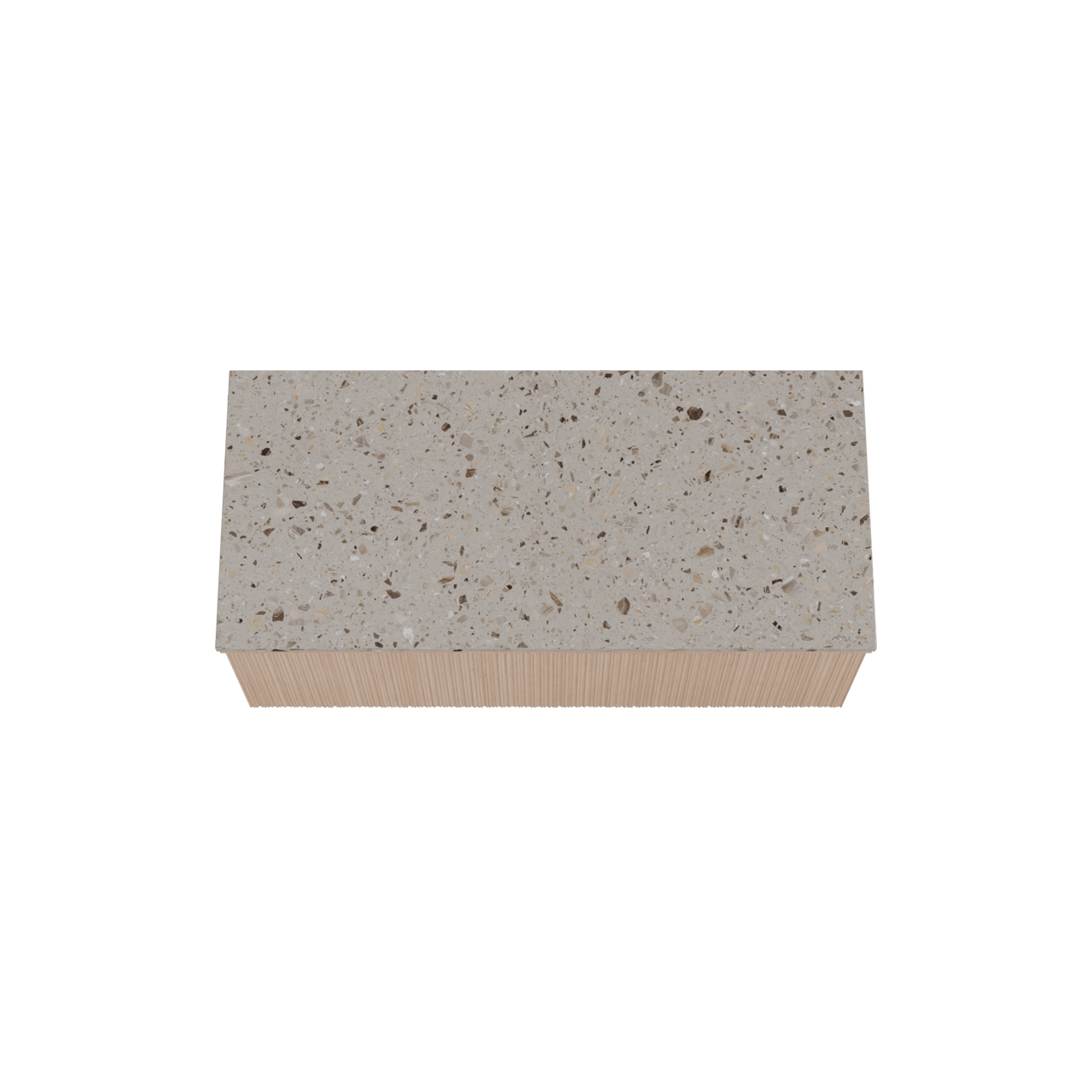 Balmani Forma zwevend badkamermeubel 120 x 55 cm natuur eik met Stretto enkel of dubbel tablet in terrazzo greige terrazzo, Verticale asymmetrische ronde ribbel