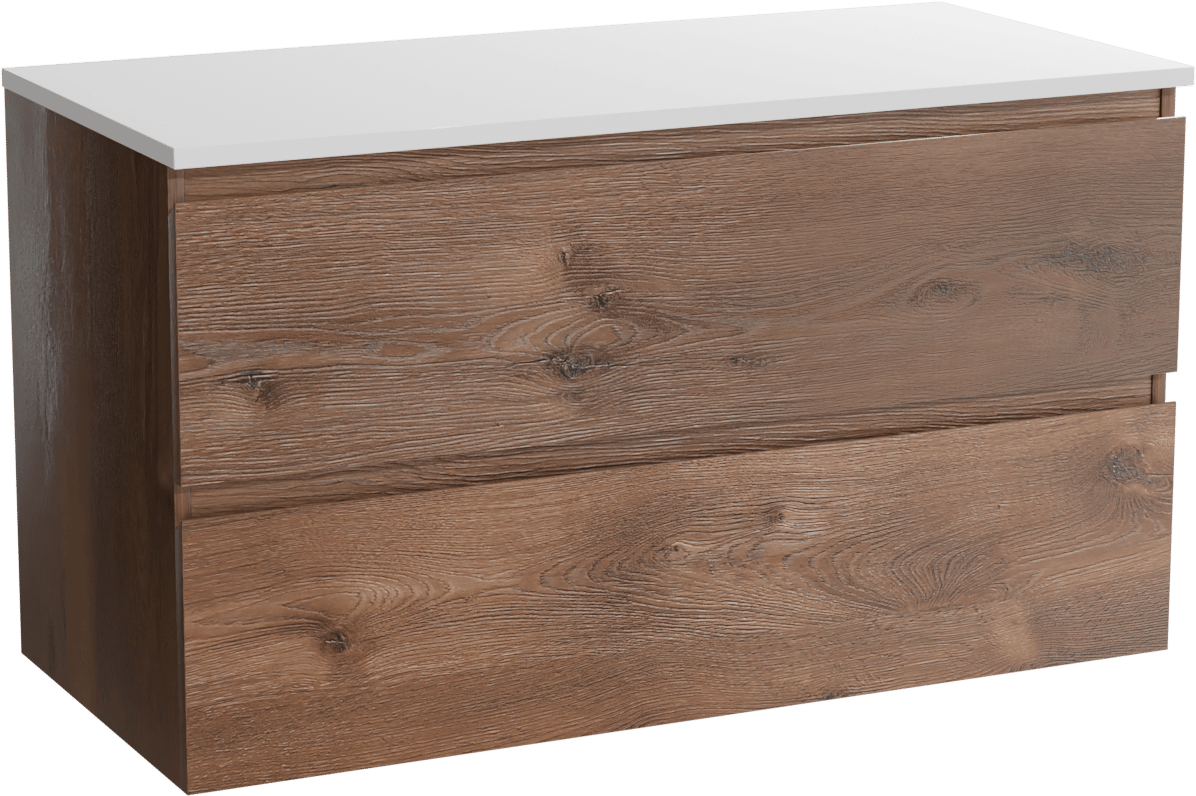 Linie Lado meuble salle de bains suspendu 100 x 46 cm chêne brun avec Lado tablette simple ou double en marbre composite blanc brillant