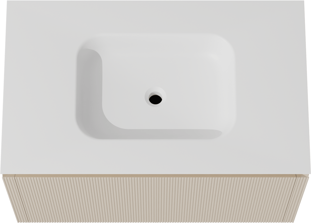 Balmani Eclips meuble salle de bains suspendu 90 x 55 cm Sandbeige avec Eclips plan simple en Solid Surface blanc mat, Nervure droite symétrique verticale