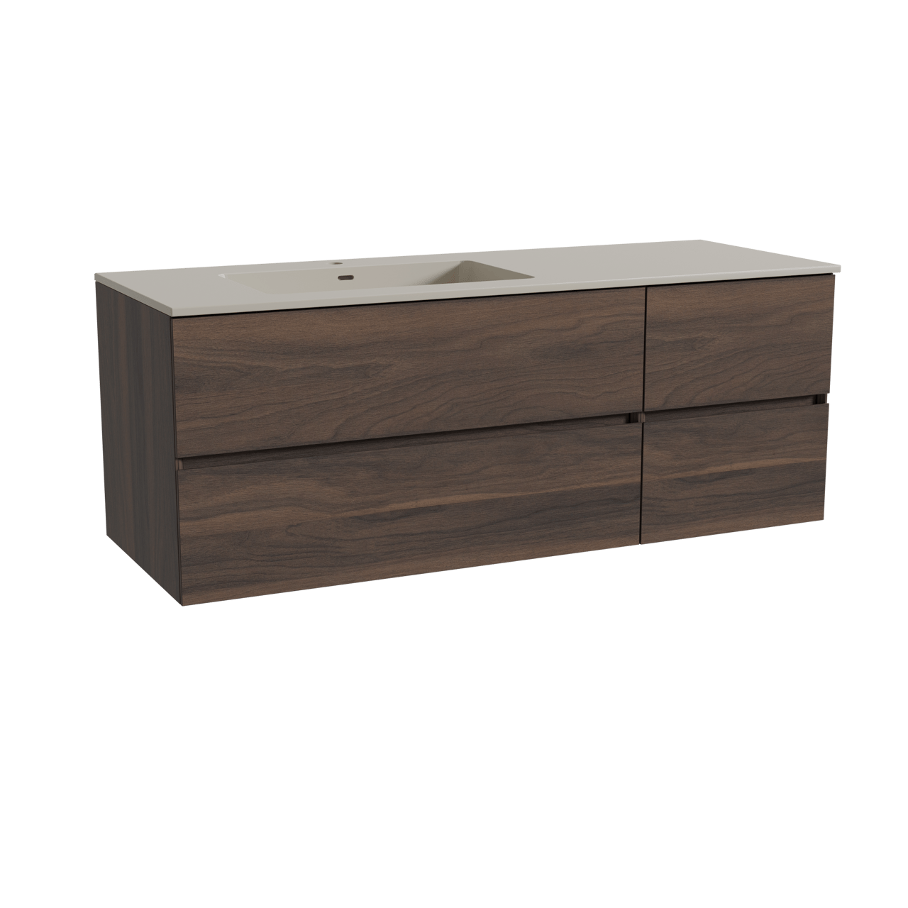 Storke Edge hängendes Möbelstück Set: 140 x 52 cm, Nussbaum, mit Diva Waschtisch links, Top Solid Seidengrau