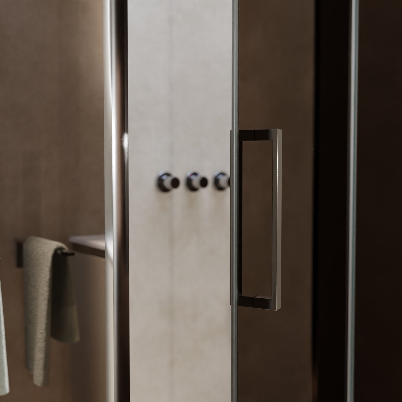 Balmani Senses Design douche d'angle avec porte pivotante à droite et paroi latérale fixe, 140 x 100 cm, Bronze, Profil chrome