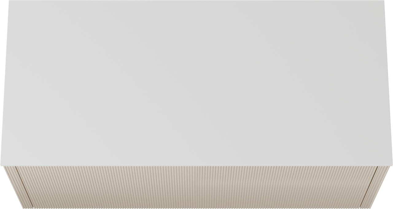 Balmani Eclips meuble salle de bains suspendu 120 x 55 cm Sandbeige avec Stretto tablette simple ou double vasque en Solid Surface blanc mat, Nervure droite symétrique verticale